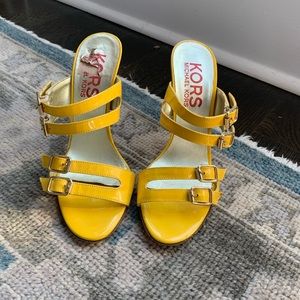 Michael Kors yellow patent leather strappy heels